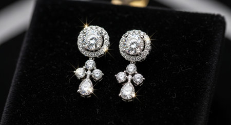 Luxury award ceremony stage background with golden spotlights, red carpet, crown, podium and elegant theater lighting.の写真素材