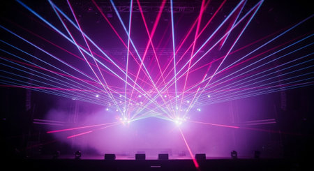 Luxury award ceremony stage background with golden spotlights, red carpet, crown, podium and elegant...