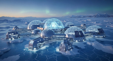 Futuristic Smart City Skyline with Neon Lights and Advanced Transportation Technology.