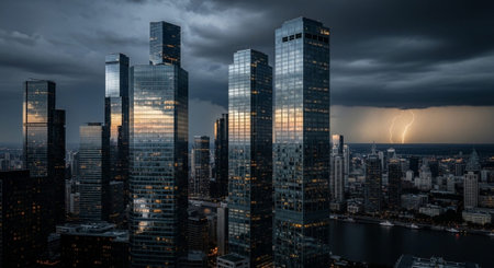 Futuristic Smart City Skyline with Neon Lights and Advanced Transportation Technology.