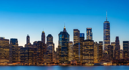 Futuristic Smart City Skyline with Neon Lights and Advanced Transportation Technology.の写真素材