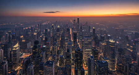 Futuristic Smart City Skyline with Neon Lights and Advanced Transportation Technology.の写真素材