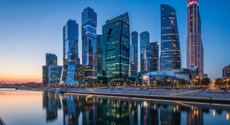 Futuristic Smart City Skyline with Neon Lights and Advanced Transportation Technology.