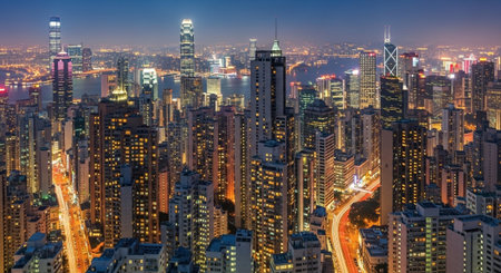Futuristic Smart City Skyline with Neon Lights and Advanced Transportation Technology.