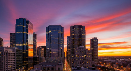 Futuristic Smart City Skyline with Neon Lights and Advanced Transportation Technology.