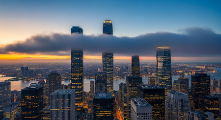 Futuristic Smart City Skyline with Neon Lights and Advanced Transportation Technology.