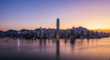 Futuristic Smart City Skyline with Neon Lights and Advanced Transportation Technology.