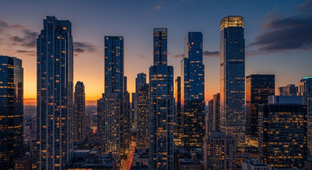 Futuristic Smart City Skyline with Neon Lights and Advanced Transportation Technology.