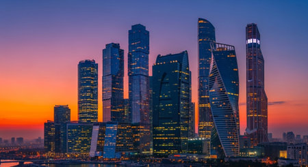 Futuristic Smart City Skyline with Neon Lights and Advanced Transportation Technology.