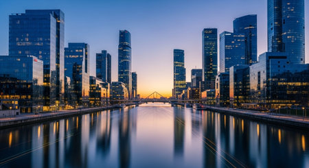 Futuristic Smart City Skyline with Neon Lights and Advanced Transportation Technology.