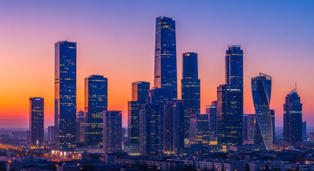 Futuristic Smart City Skyline with Neon Lights and Advanced Transportation Technology.