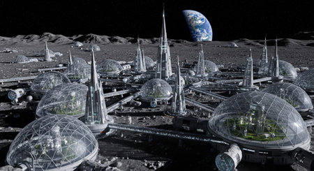 Futuristic Smart City Skyline with Neon Lights and Advanced Transportation Technology.