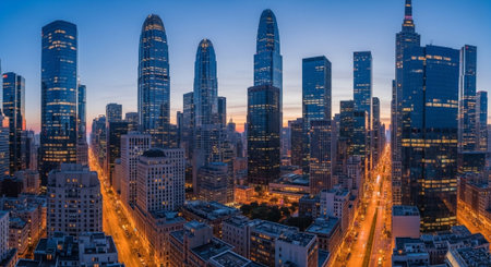 Futuristic Smart City Skyline with Neon Lights and Advanced Transportation Technology.