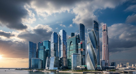 Futuristic Smart City Skyline with Neon Lights and Advanced Transportation Technology.