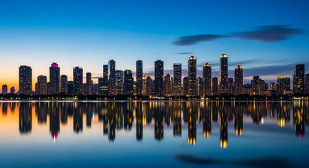 Futuristic Smart City Skyline with Neon Lights and Advanced Transportation Technology.