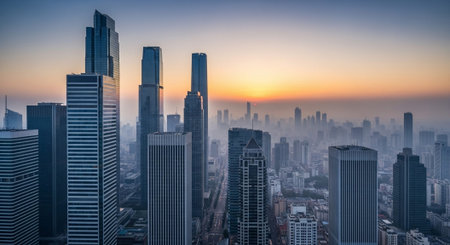 Futuristic Smart City Skyline with Neon Lights and Advanced Transportation Technology.