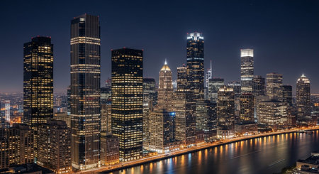 Futuristic Smart City Skyline with Neon Lights and Advanced Transportation Technology.