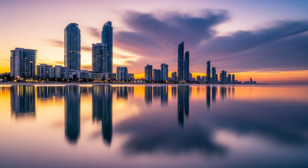 Futuristic Smart City Skyline with Neon Lights and Advanced Transportation Technology.