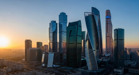 Futuristic Smart City Skyline with Neon Lights and Advanced Transportation Technology.
