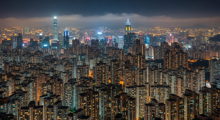 Futuristic Smart City Skyline with Neon Lights and Advanced Transportation Technology.