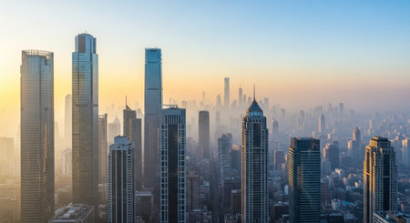 Futuristic Smart City Skyline with Neon Lights and Advanced Transportation Technology.