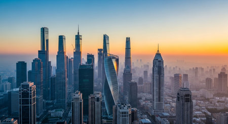 Futuristic Smart City Skyline with Neon Lights and Advanced Transportation Technology.