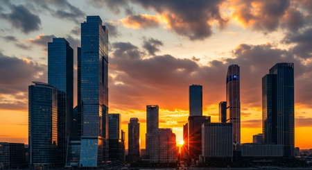 Futuristic Smart City Skyline with Neon Lights and Advanced Transportation Technology.