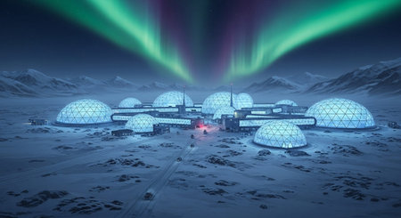 Futuristic Smart City Skyline with Neon Lights and Advanced Transportation Technology.