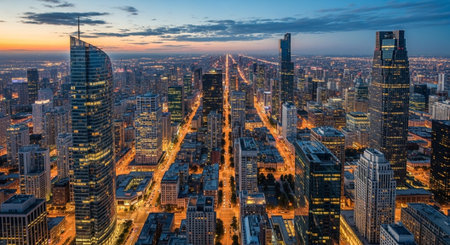 Futuristic Smart City Skyline with Neon Lights and Advanced Transportation Technology.