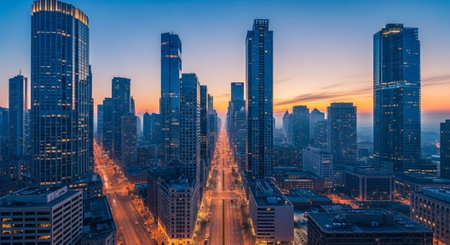 Futuristic Smart City Skyline with Neon Lights and Advanced Transportation Technology.