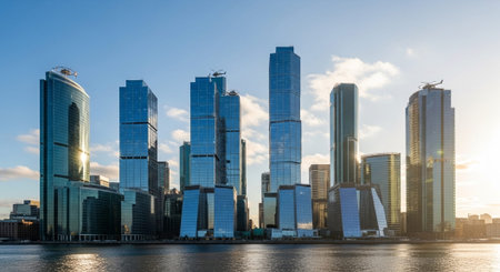 Futuristic Smart City Skyline with Neon Lights and Advanced Transportation Technology.
