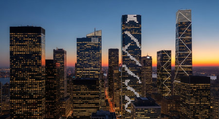Futuristic Smart City Skyline with Neon Lights and Advanced Transportation Technology.