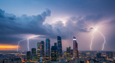 Futuristic Smart City Skyline with Neon Lights and Advanced Transportation Technology.