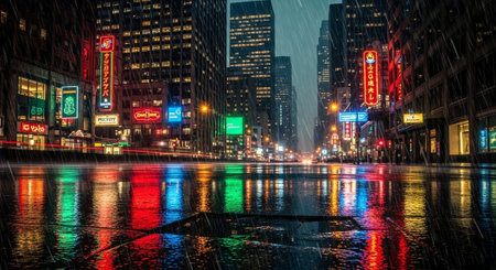 Futuristic Smart City Skyline with Neon Lights and Advanced Transportation Technology.の写真素材