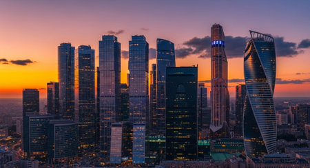 Futuristic Smart City Skyline with Neon Lights and Advanced Transportation Technology.