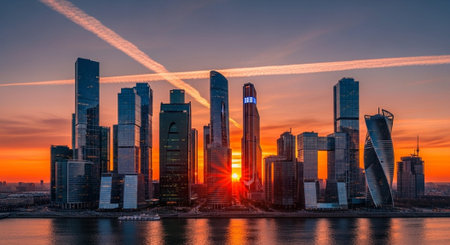 Futuristic Smart City Skyline with Neon Lights and Advanced Transportation Technology.