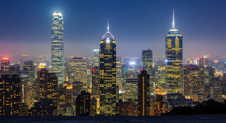 Futuristic Smart City Skyline with Neon Lights and Advanced Transportation Technology.