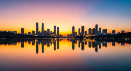 Futuristic Smart City Skyline with Neon Lights and Advanced Transportation Technology.