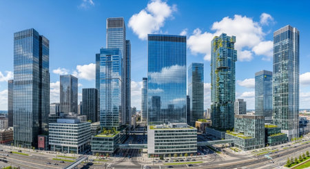 Futuristic Smart City Skyline with Neon Lights and Advanced Transportation Technology.