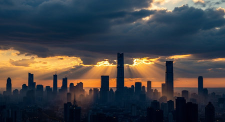Futuristic Smart City Skyline with Neon Lights and Advanced Transportation Technology.