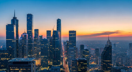 Futuristic Smart City Skyline with Neon Lights and Advanced Transportation Technology.