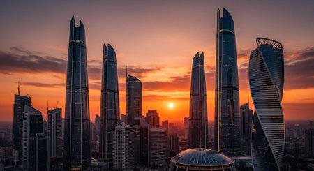 Futuristic Smart City Skyline with Neon Lights and Advanced Transportation Technology.