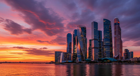 Futuristic Smart City Skyline with Neon Lights and Advanced Transportation Technology.