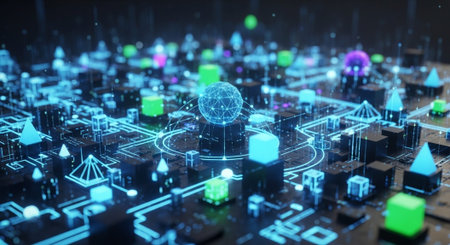 Futuristic Digital Technology Network and Artificial Intelligence Data Communication Background.