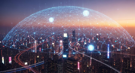 Futuristic Digital Technology Network and Artificial Intelligence Data Communication Background.