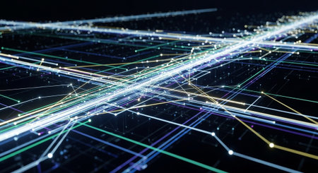 Futuristic Digital Technology Network and Artificial Intelligence Data Communication Background.