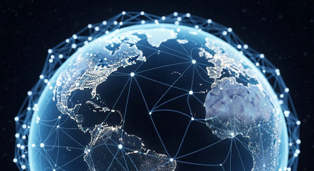 Futuristic Digital Technology Network and Artificial Intelligence Data Communication Background.