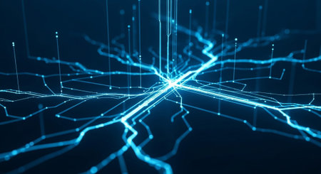 Futuristic Digital Technology Network and Artificial Intelligence Data Communication Background.