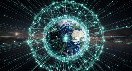 Futuristic Digital Technology Network and Artificial Intelligence Data Communication Background.の写真素材