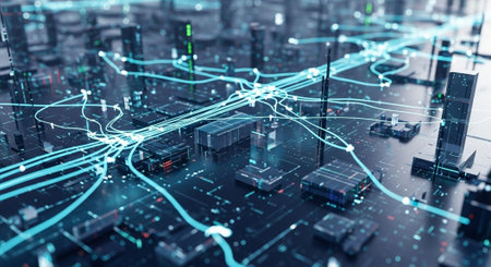Futuristic Digital Technology Network and Artificial Intelligence Data Communication Background.